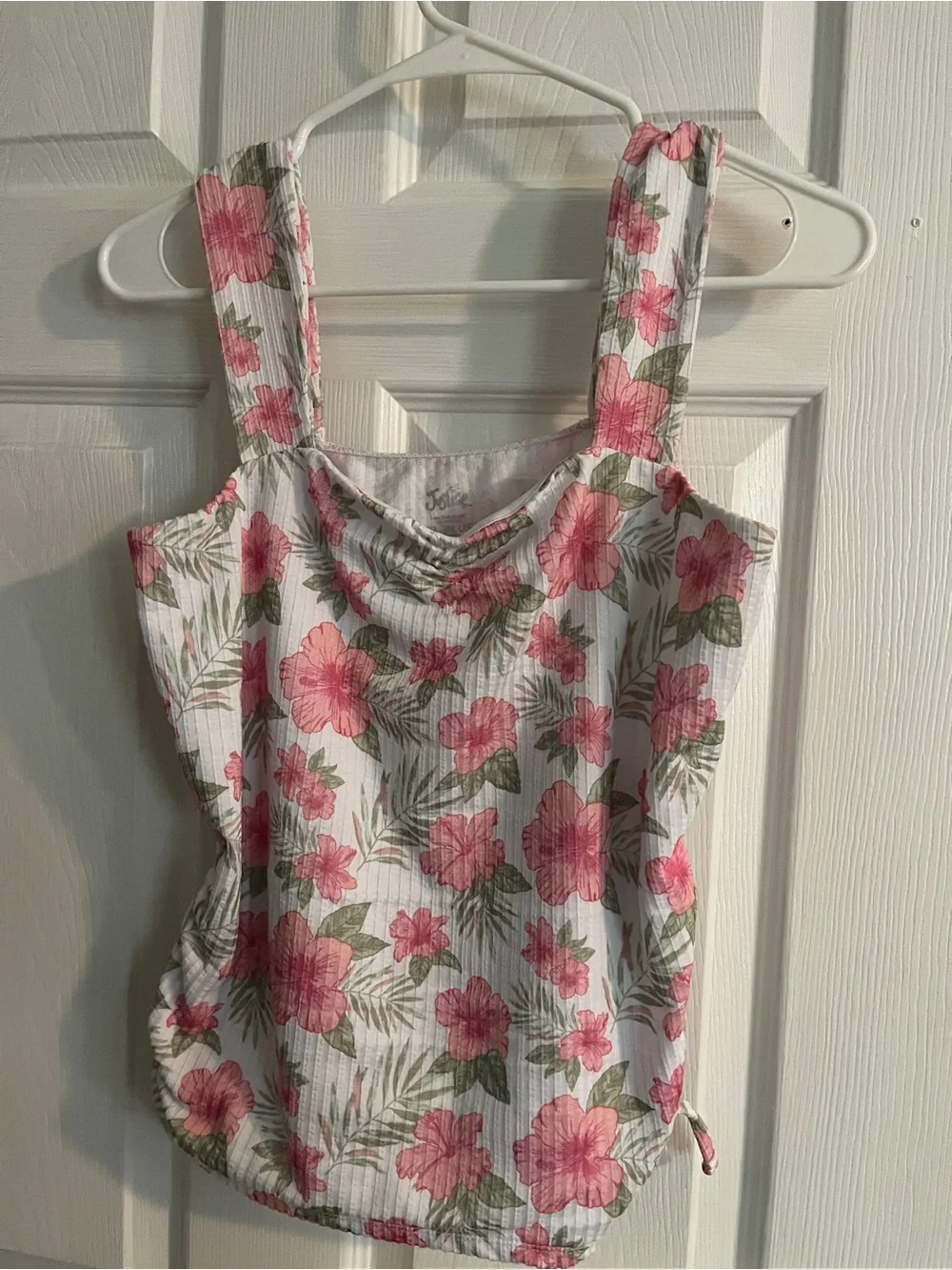 Justice White Tank Top with Pink Floral Print